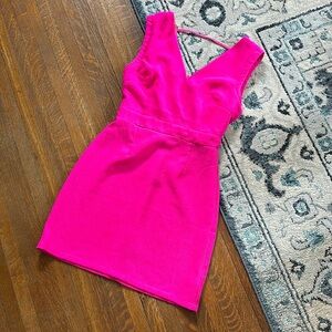 Neon pink cocktail dress with zipper detail in back